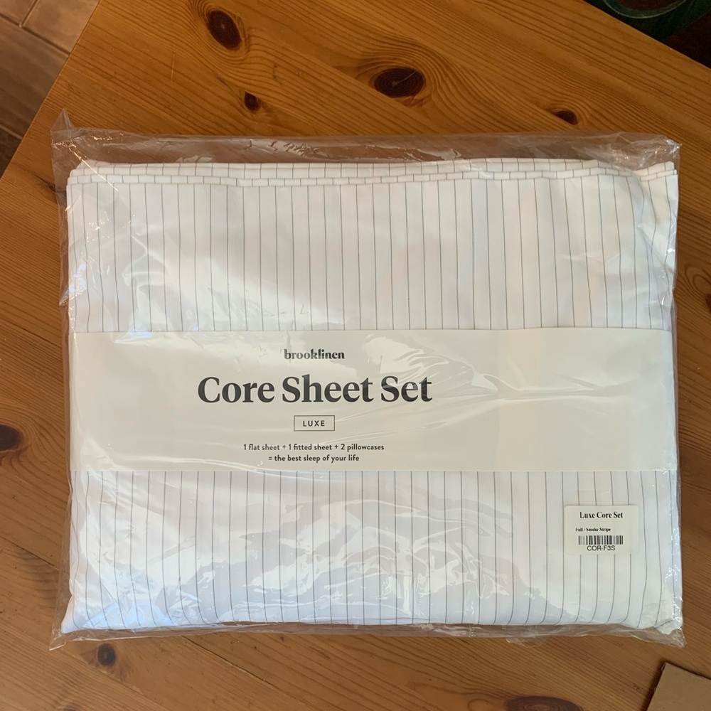 Brooklinen Luxe Core Sheet Set, Full, Smoke Stripe